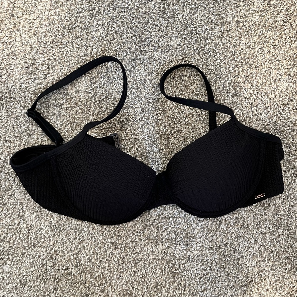 NWOT PINK by Victoria’s Secret Black Textured High Waist Push-Up Bikini Size L